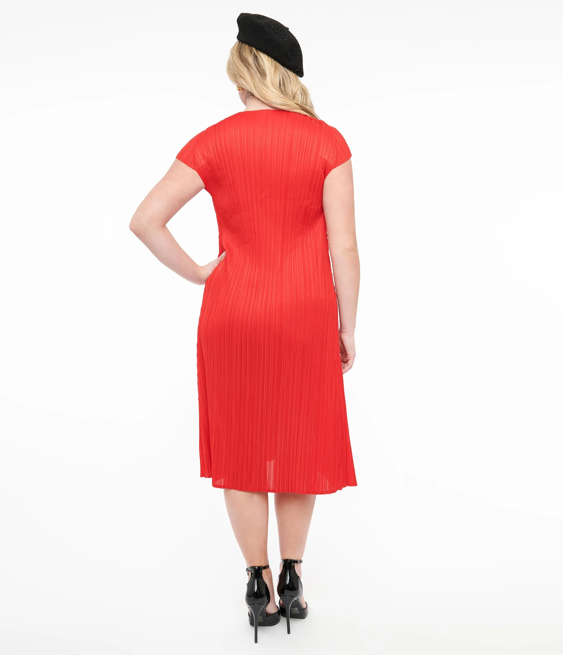 Red Pleated Midi Dress