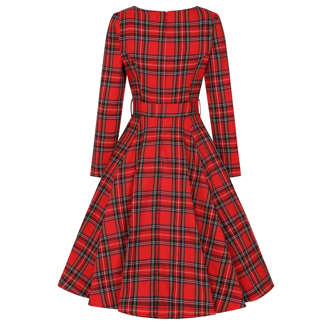 Red Tartan Long Sleeve Burns Night & Rockabilly Style Swing Dress