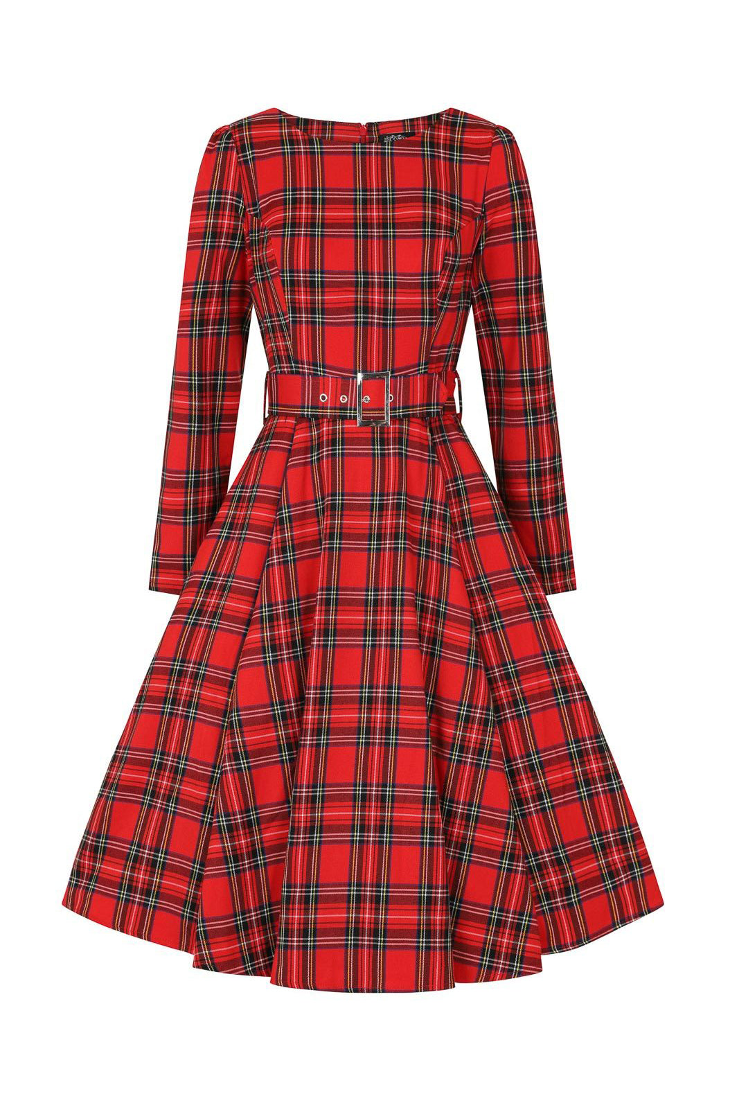 Red Tartan Long Sleeve Burns Night & Rockabilly Style Swing Dress