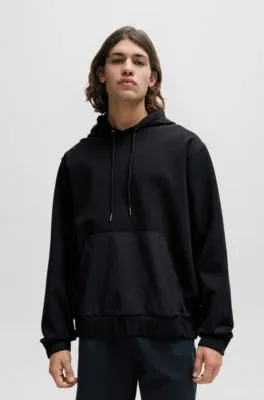 Relaxed-fit hoodie in stretch cotton with contrast pocket