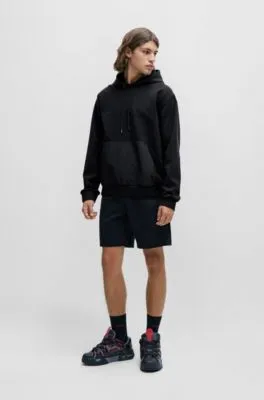 Relaxed-fit hoodie in stretch cotton with contrast pocket