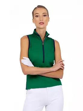 Rhapsody Quarter Zip Sleeveless Top - Ivy/Ink