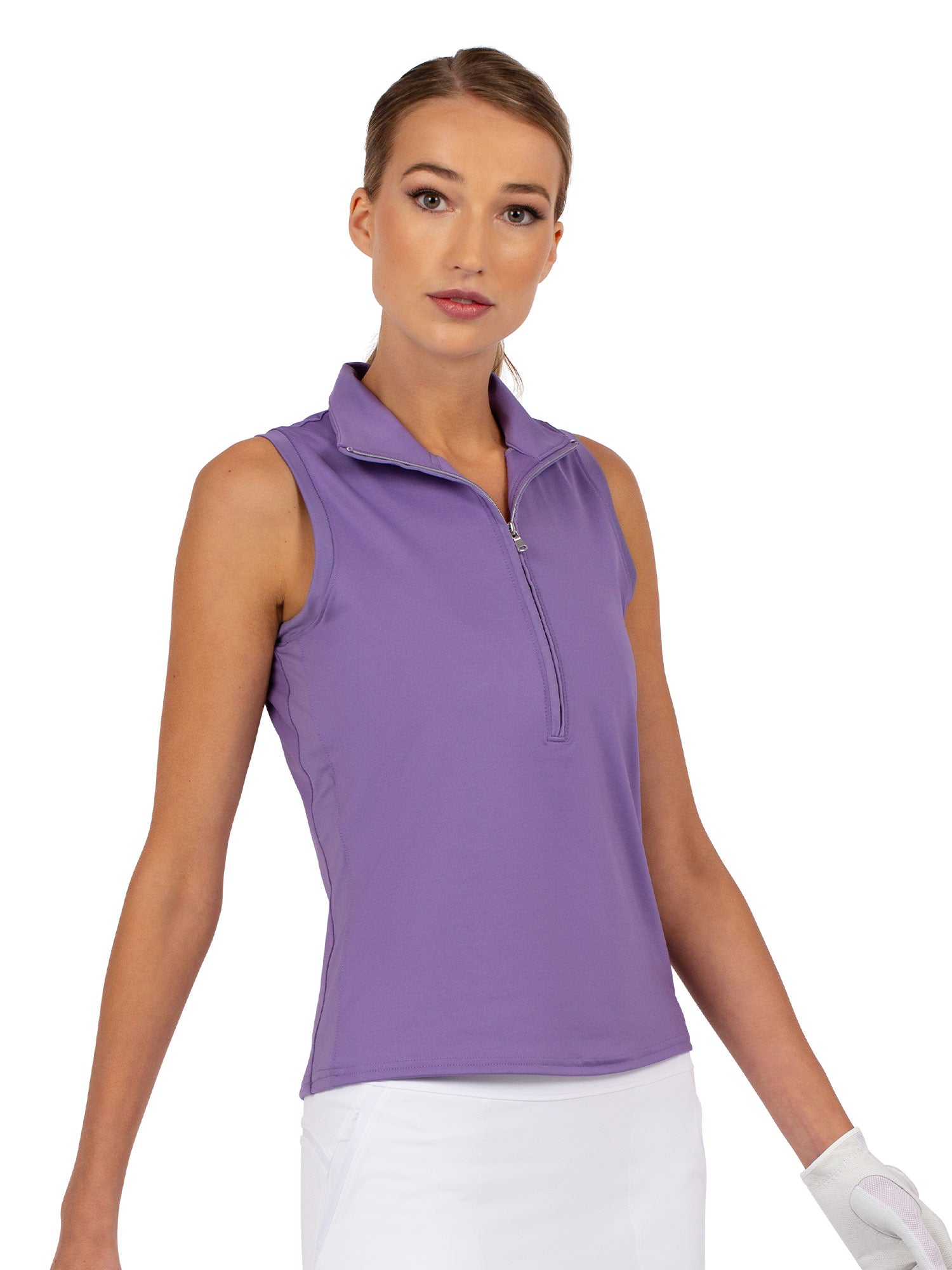 Rhapsody Quarter Zip Sleeveless Top - Lavender