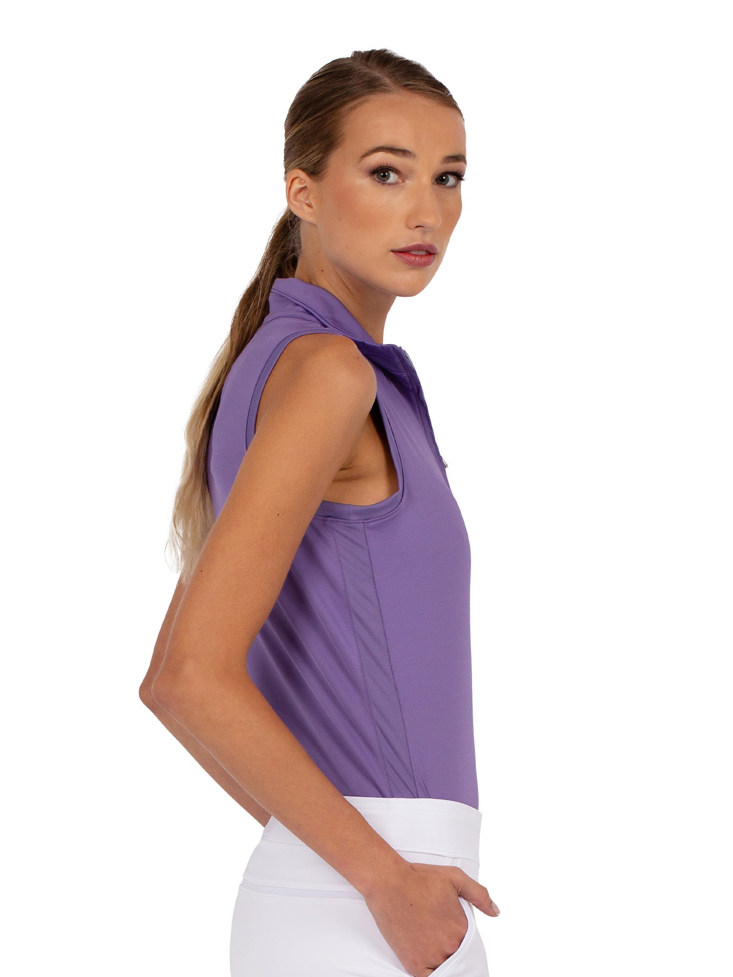 Rhapsody Quarter Zip Sleeveless Top - Lavender