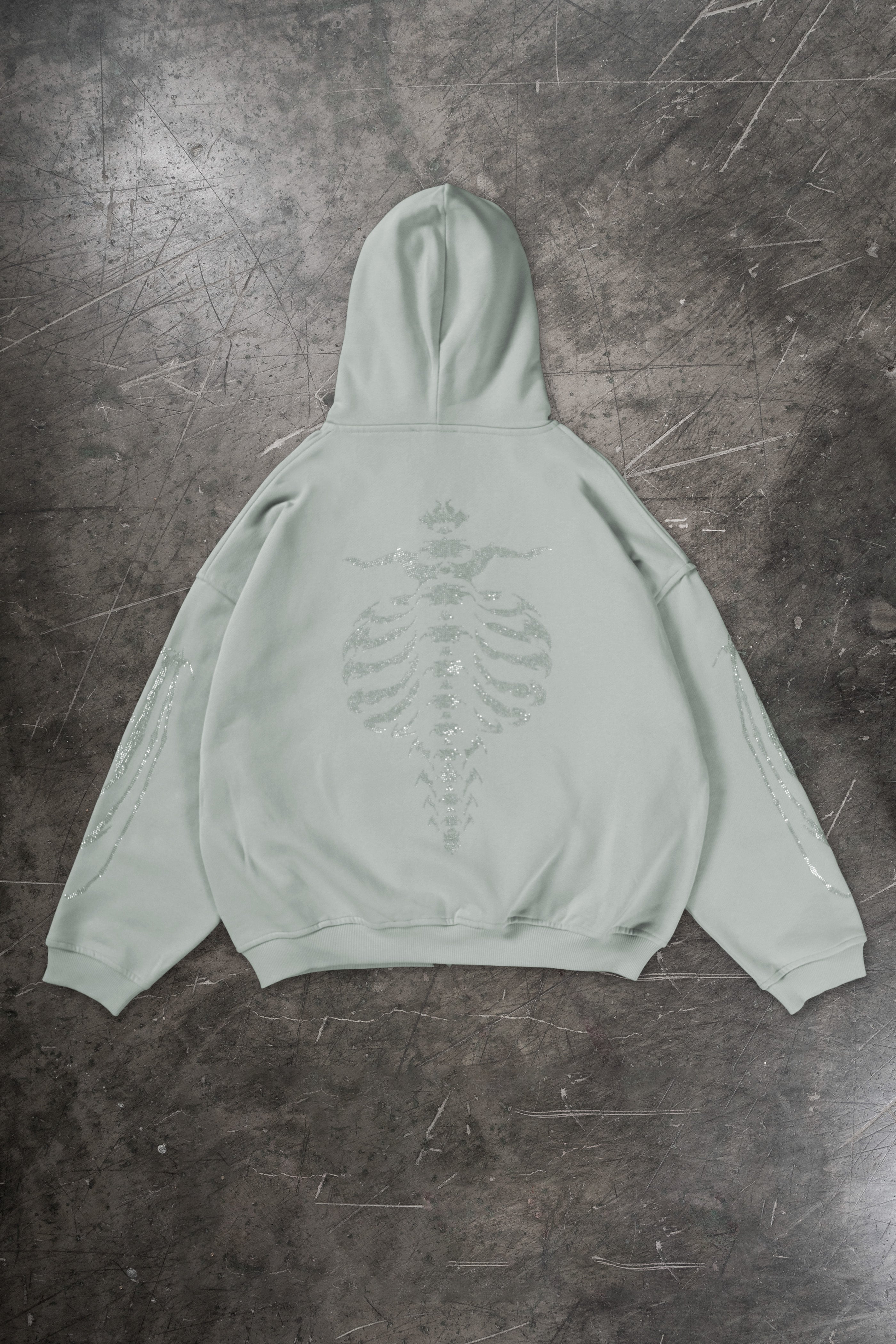 RIBCAGE RHINESTONE LIGHT GREEN FRONTZIP