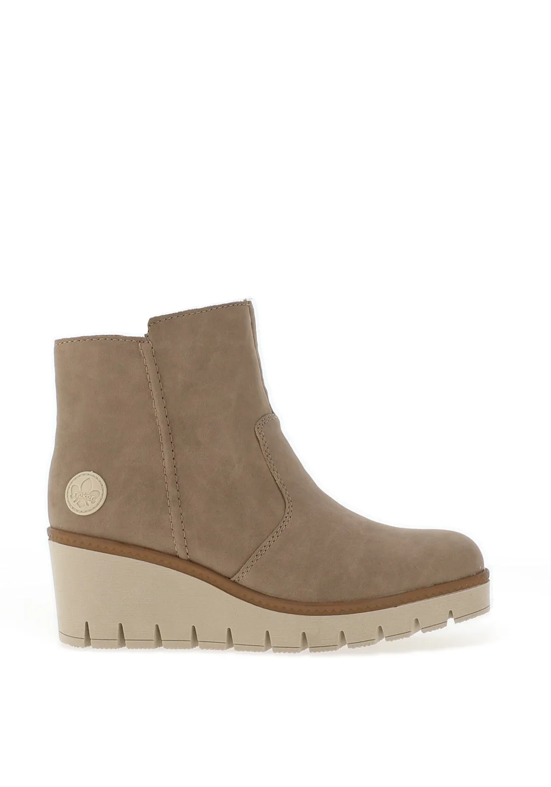 Rieker Wedge Heel Fleece Lined Ankle Boots, Beige