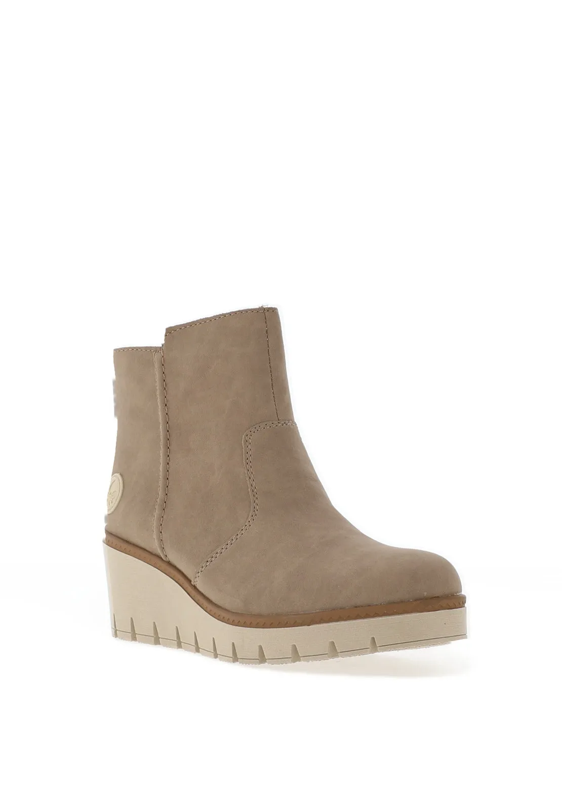 Rieker Wedge Heel Fleece Lined Ankle Boots, Beige