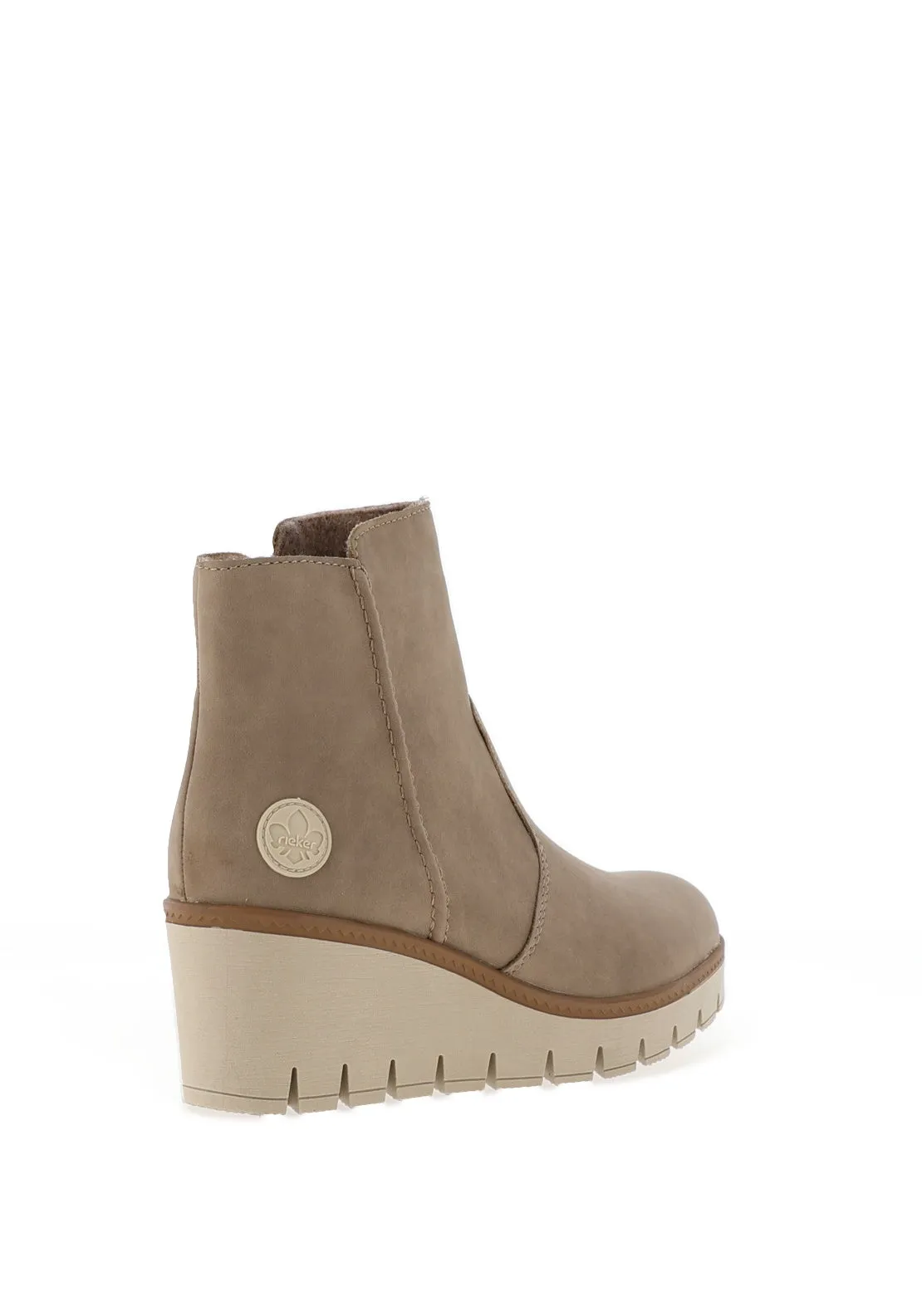 Rieker Wedge Heel Fleece Lined Ankle Boots, Beige