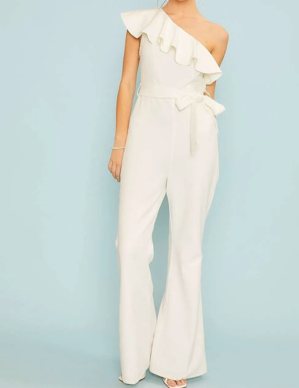 Ruffled One Shoulder Bootcut Jumpsuit