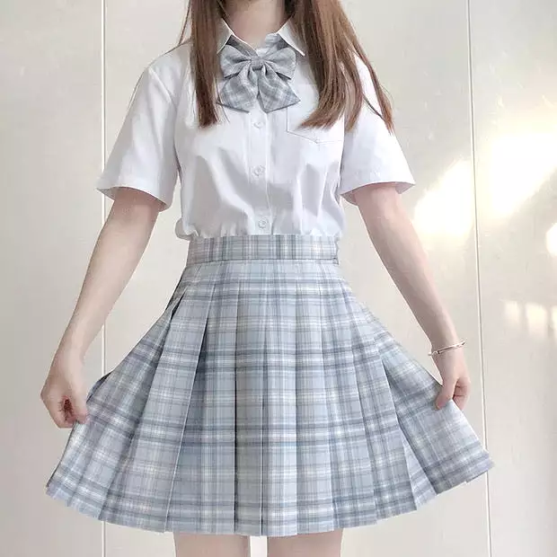 Sea salt white tea skirt plaid pleated jk skirt