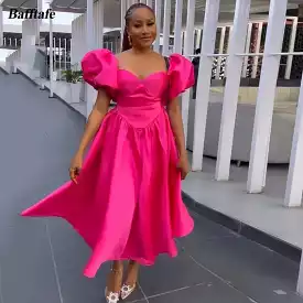 Sexy Puffed Shoulders Satin Dress