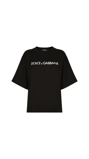 Short-sleeved Cotton T-shirt With Dolce&gabbana Lettering - Black