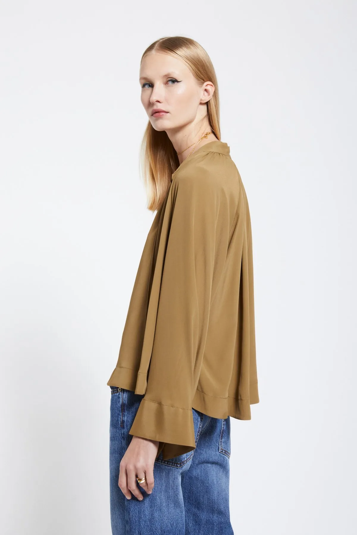 Silk-blend blouse with drawstring