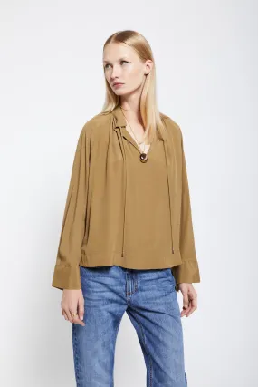 Silk-blend blouse with drawstring