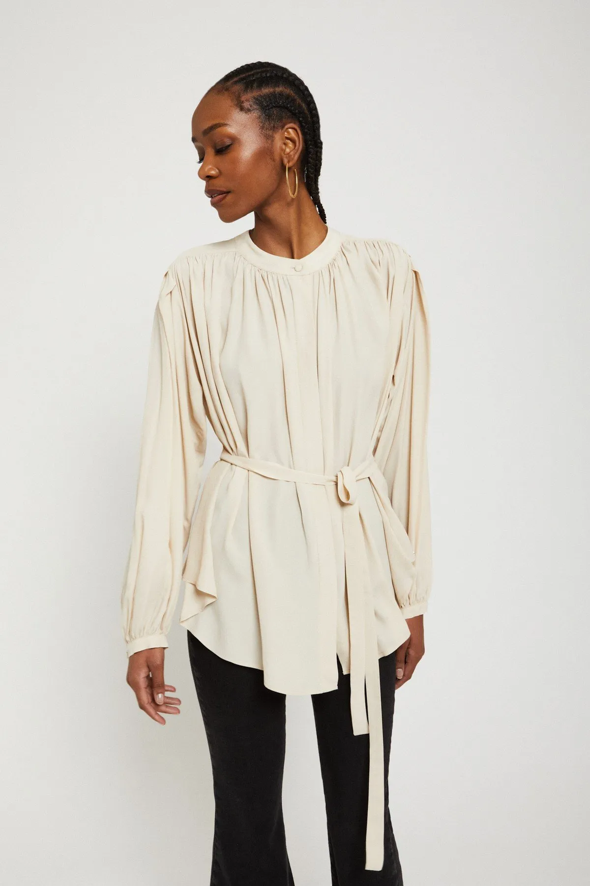 Silk-blend draped blouse