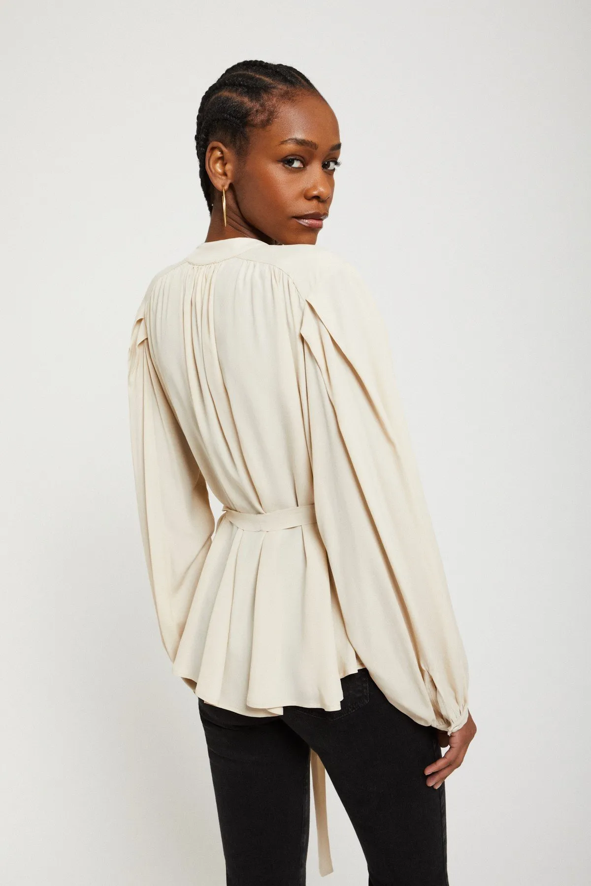 Silk-blend draped blouse