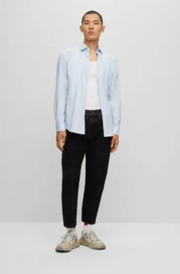 Slim-fit shirt in structured stretch cotton