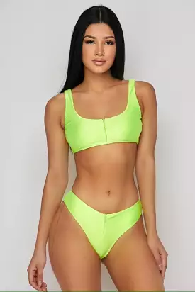 Sporty Zip Up Bikini - Neon Green