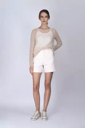 STRETCH White Sailor High-Waisted Cotton Twill Shorts