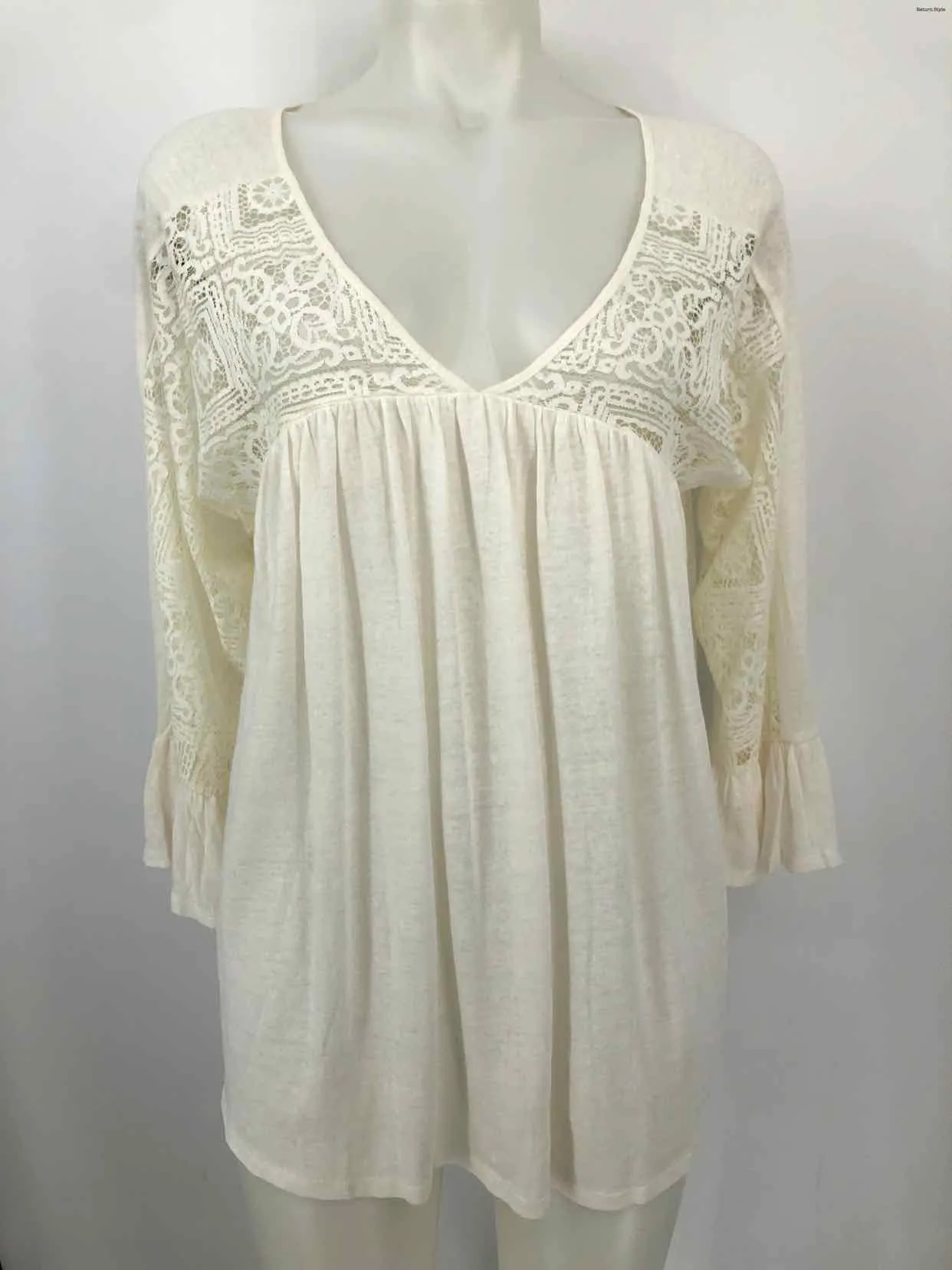 SUNDANCE White Linen & Cotton Lace Trim Longsleeve Size MEDIUM (M) Top