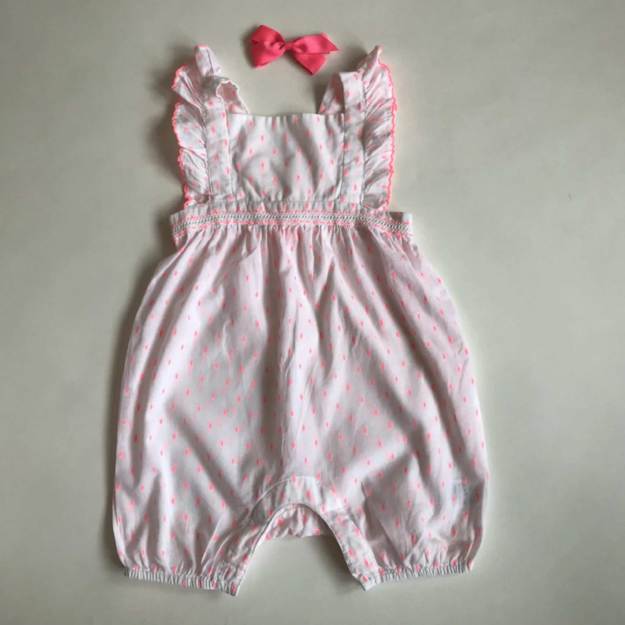 Sunuva White and Neon Pink Cotton Romper: 12-18 Months