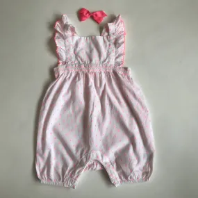 Sunuva White and Neon Pink Cotton Romper: 12-18 Months