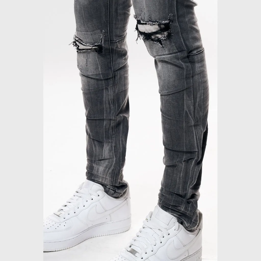 Super Skinny Distressed Rip and Repair Jeans - Pluto Grey