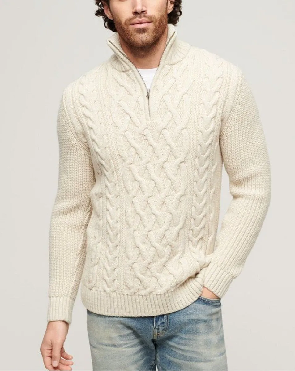 Superdry Jacob Half Zip Knitted Jumper Ecru