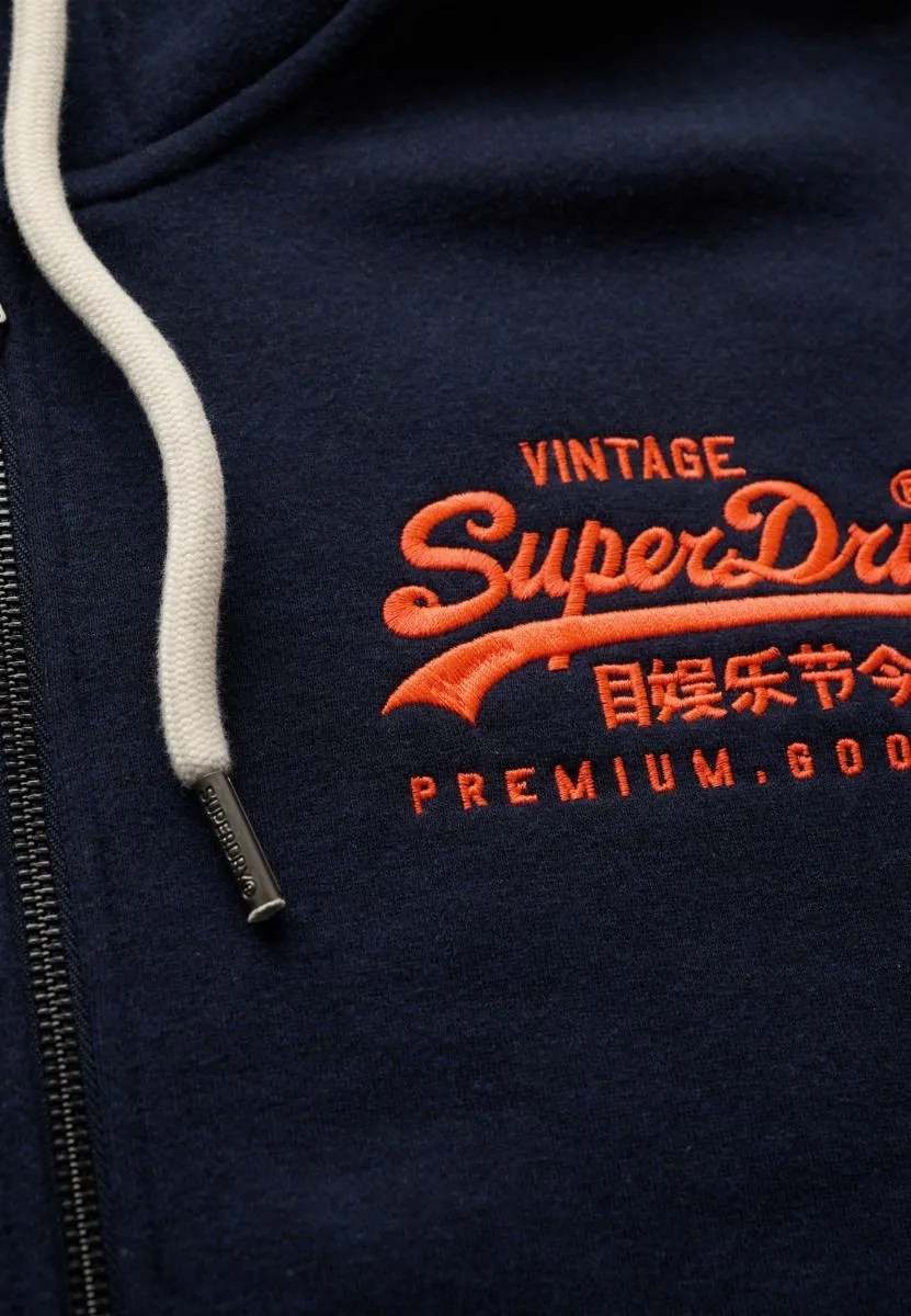 Superdry Neon Logo Graphic Zip Up Hooded Sweatshirts Rich Navy Marl