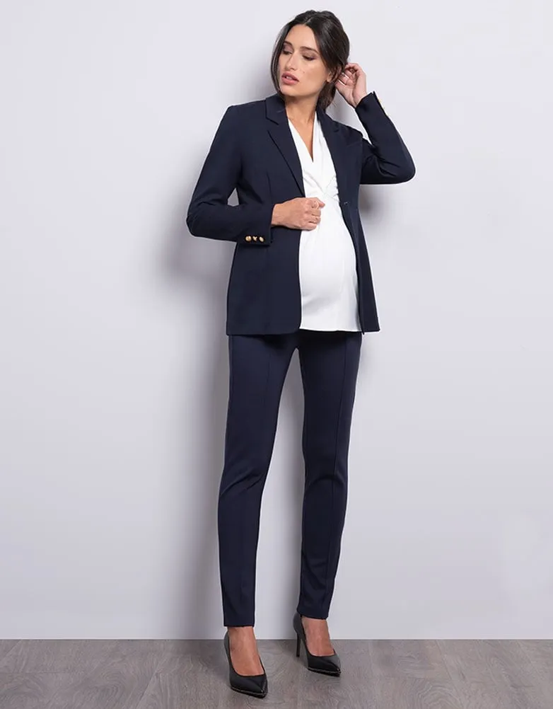 Taye | Navy Blue Ponte Maternity Blazer