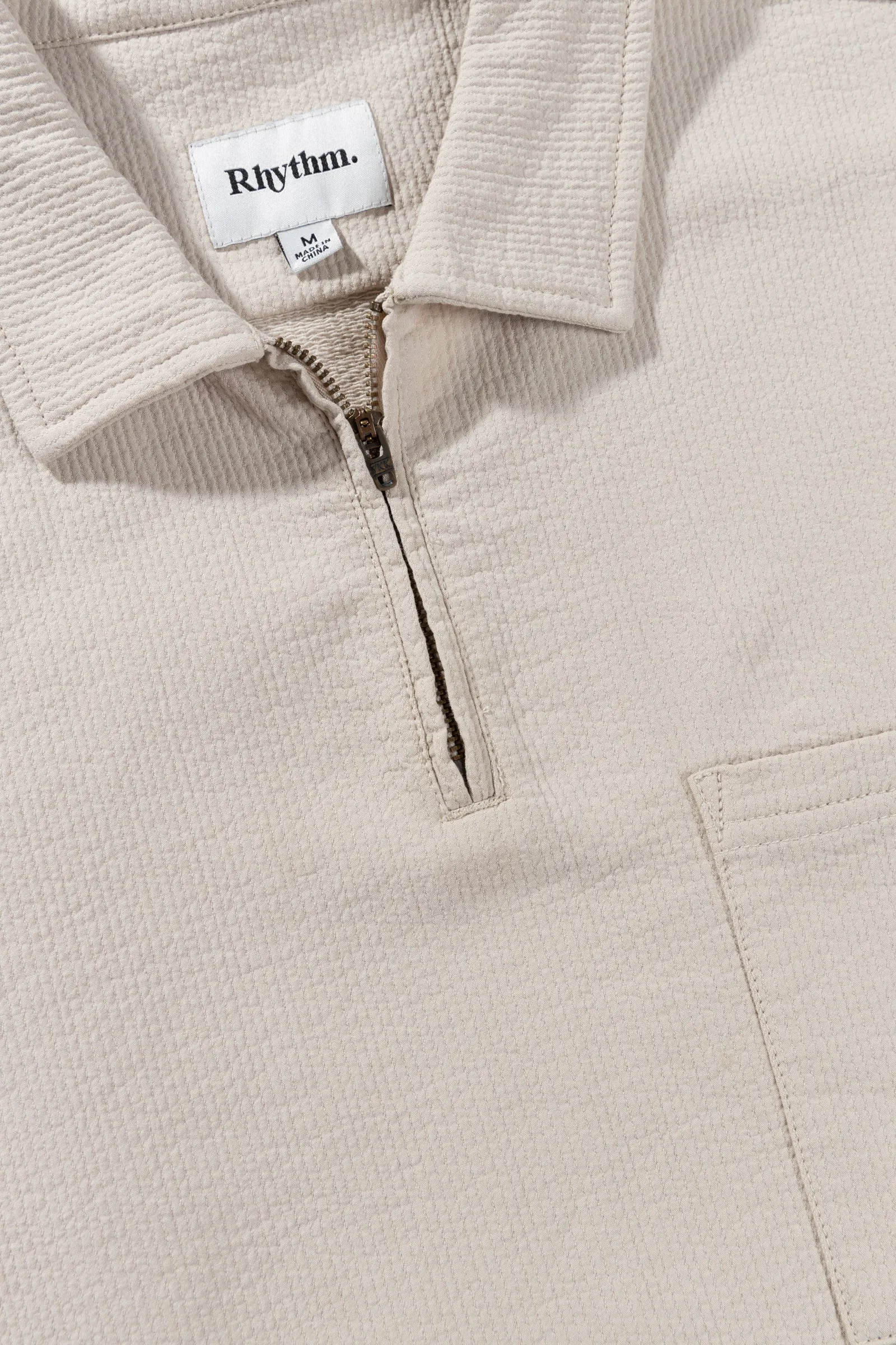 Textured Quarter Zip Ss Shirt Sand