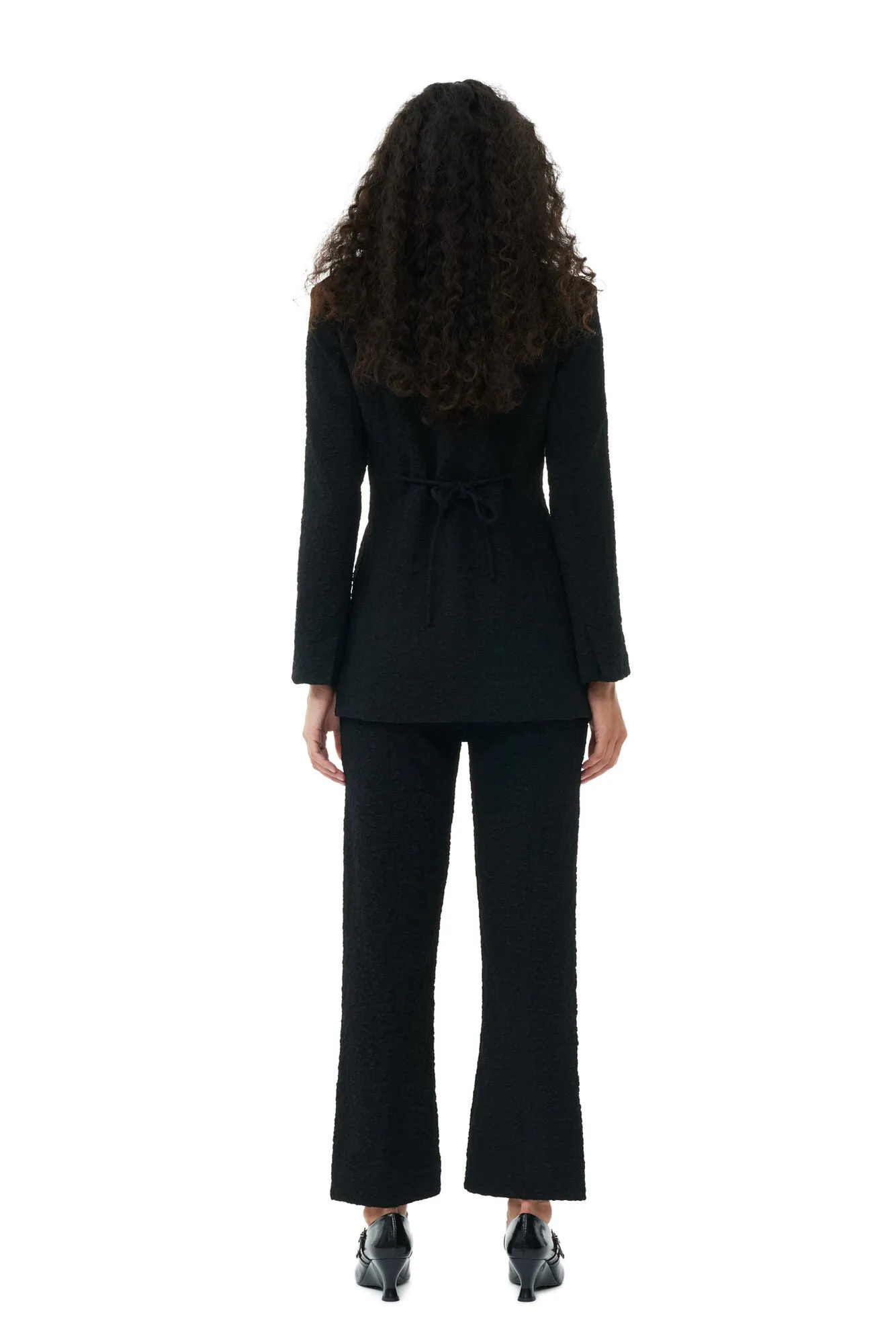 Textured Suiting Tie String Blazer - Black