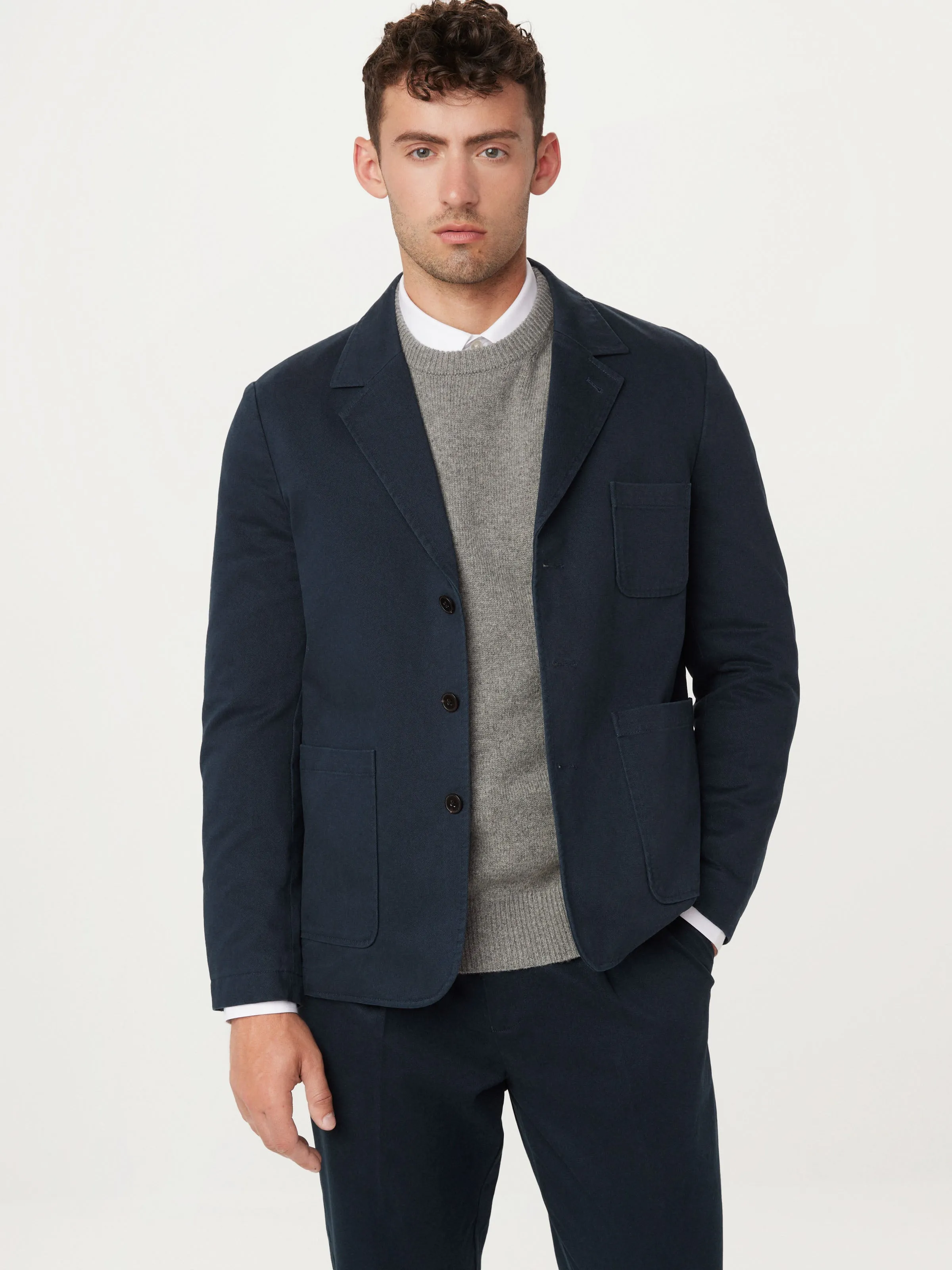 The 3-Button Twill Blazer in Deep Blue