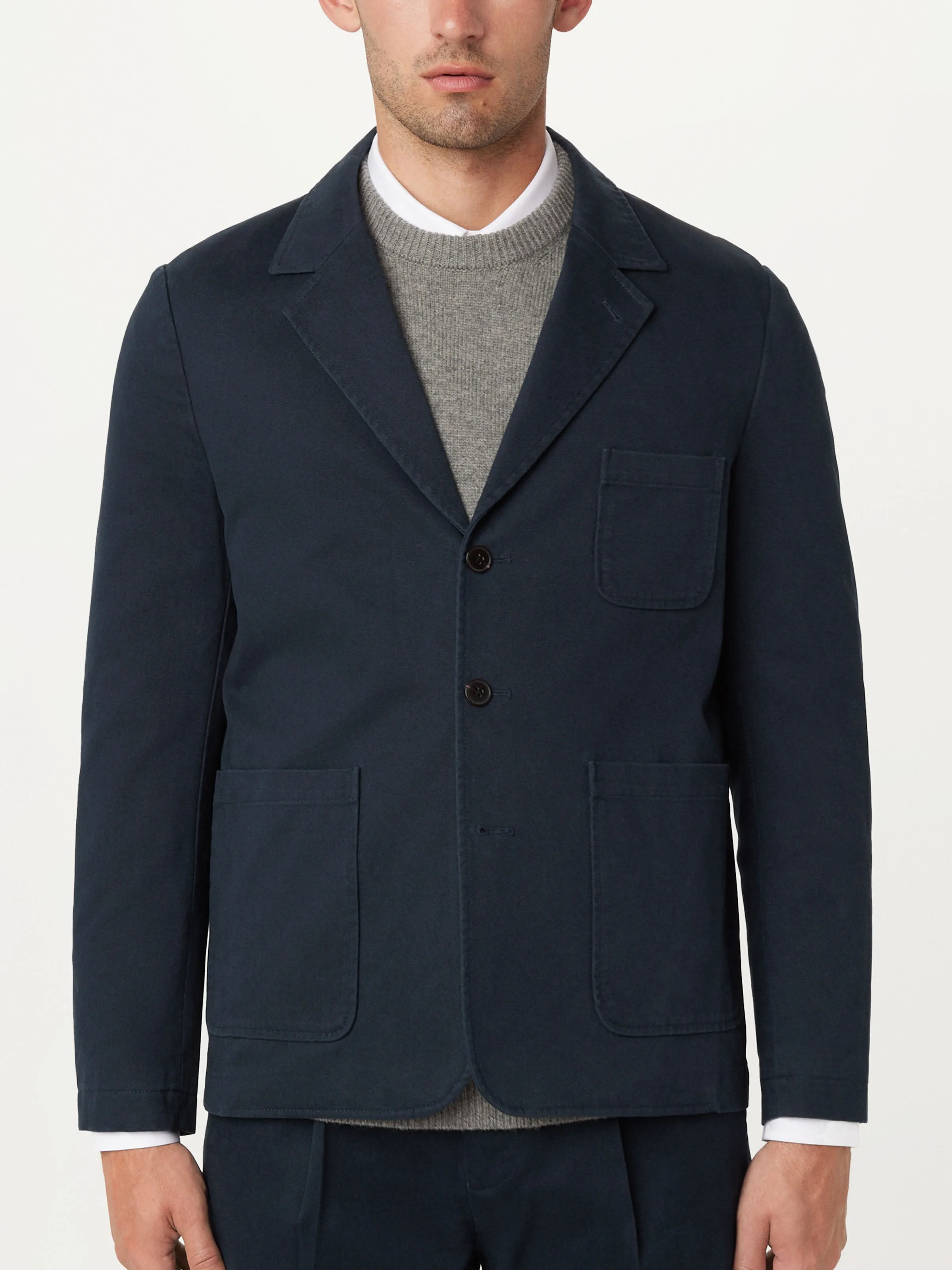 The 3-Button Twill Blazer in Deep Blue