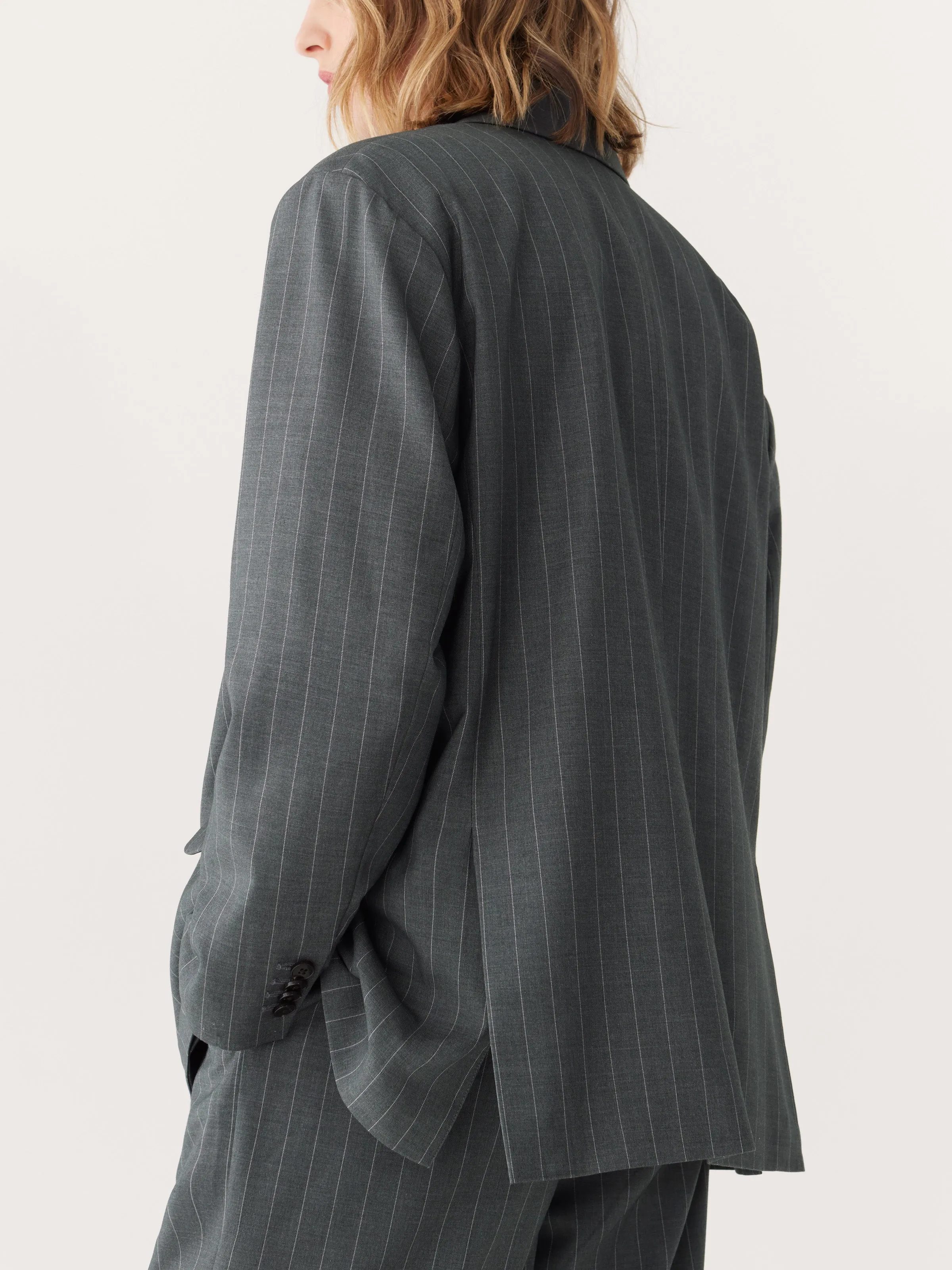 The Pinstripe Blazer in Cool Grey