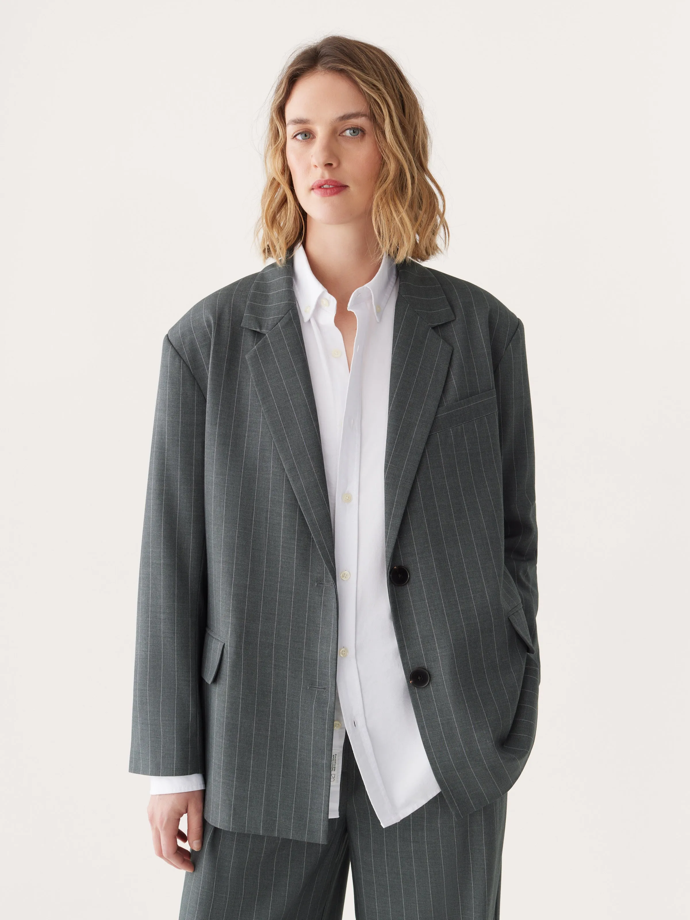 The Pinstripe Blazer in Cool Grey