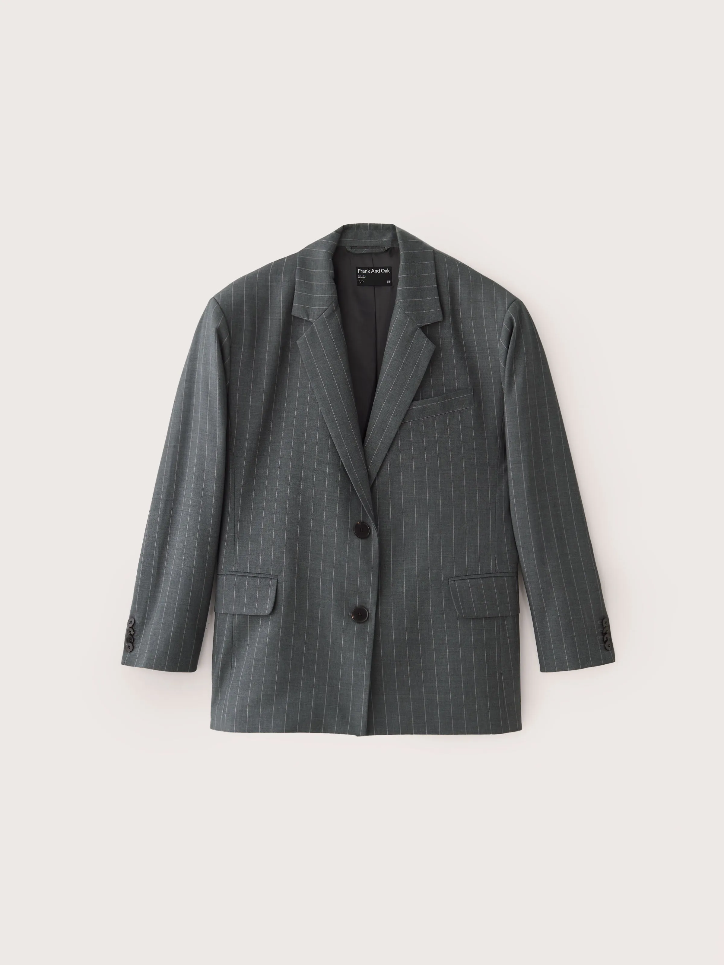 The Pinstripe Blazer in Cool Grey