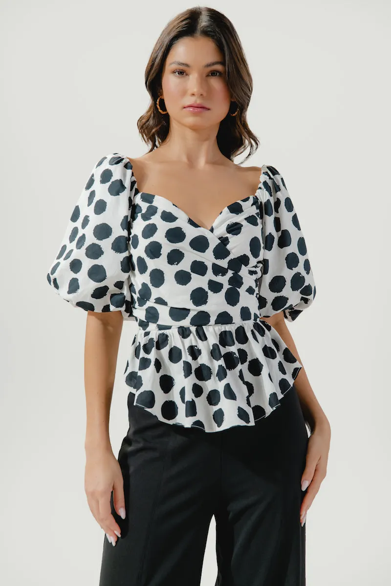 Theodora Surplice Dot Peplum Blouse