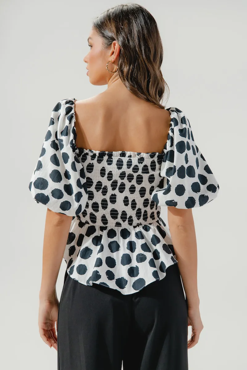 Theodora Surplice Dot Peplum Blouse