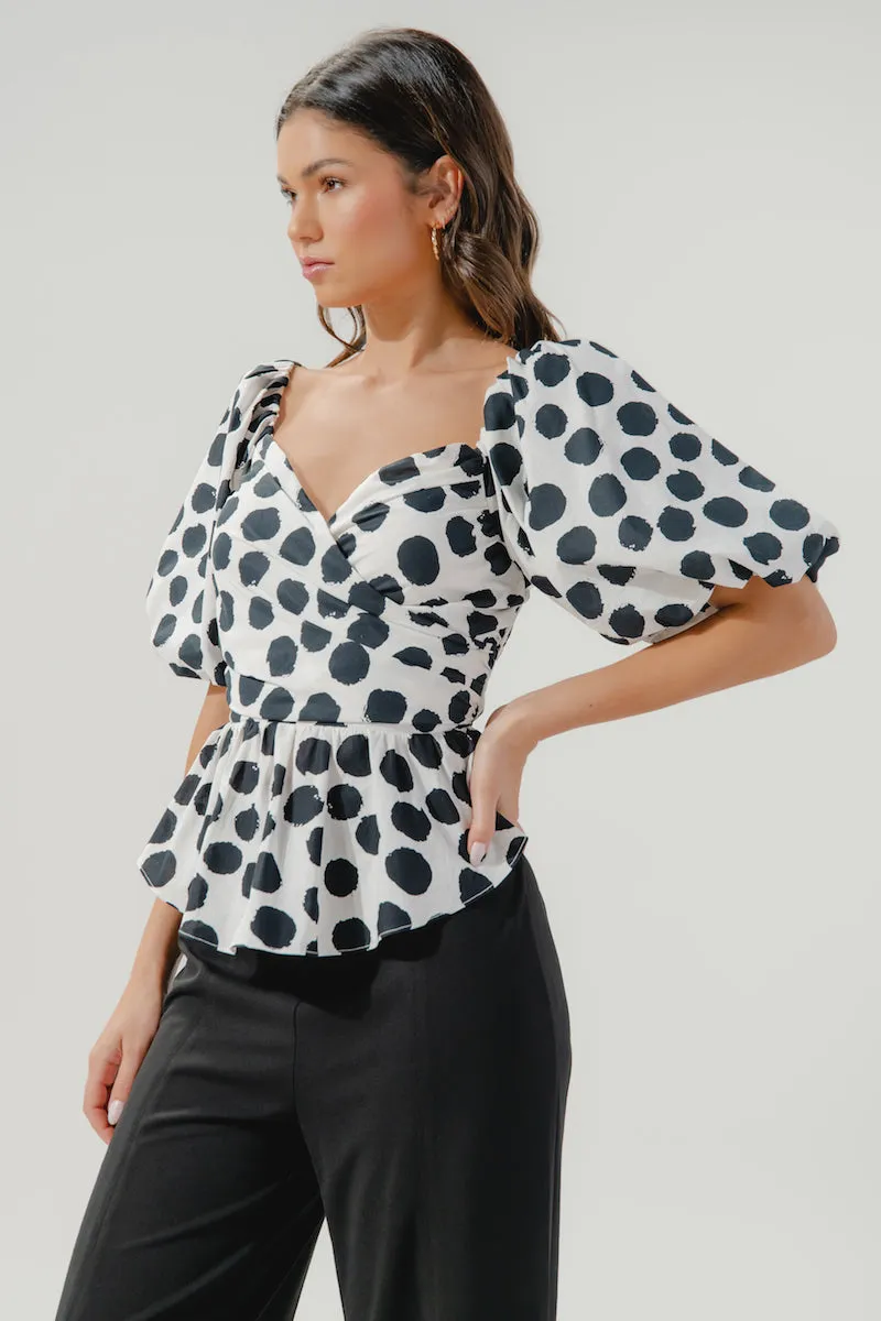 Theodora Surplice Dot Peplum Blouse