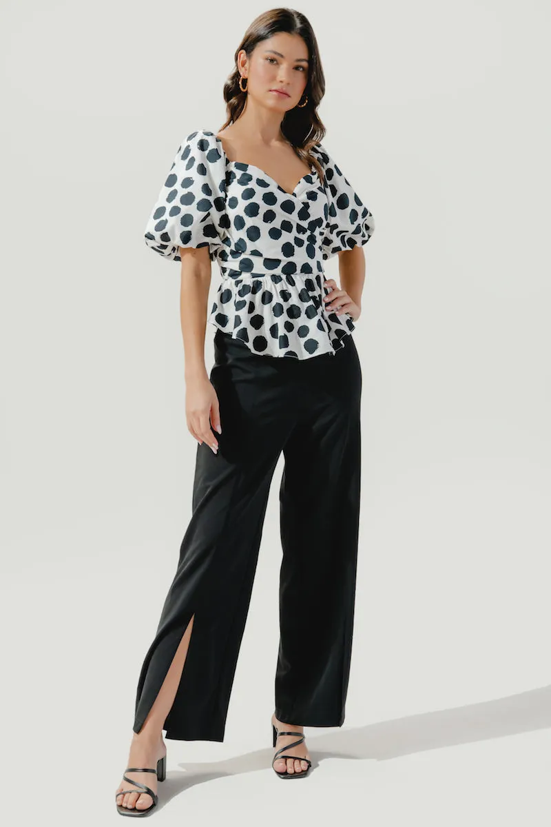 Theodora Surplice Dot Peplum Blouse