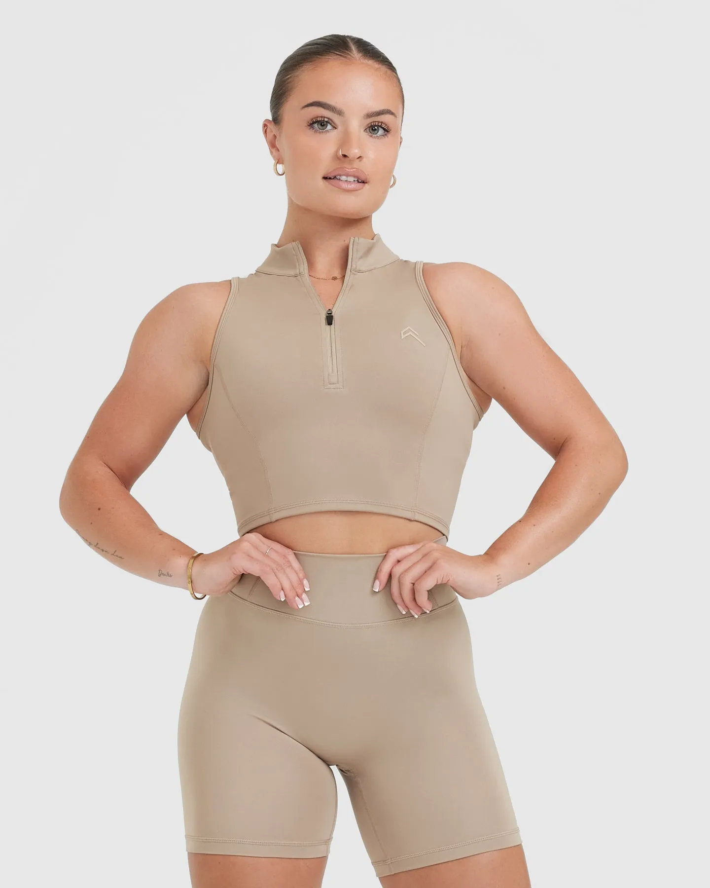 Timeless Half Zip Crop Tank | Sandstone