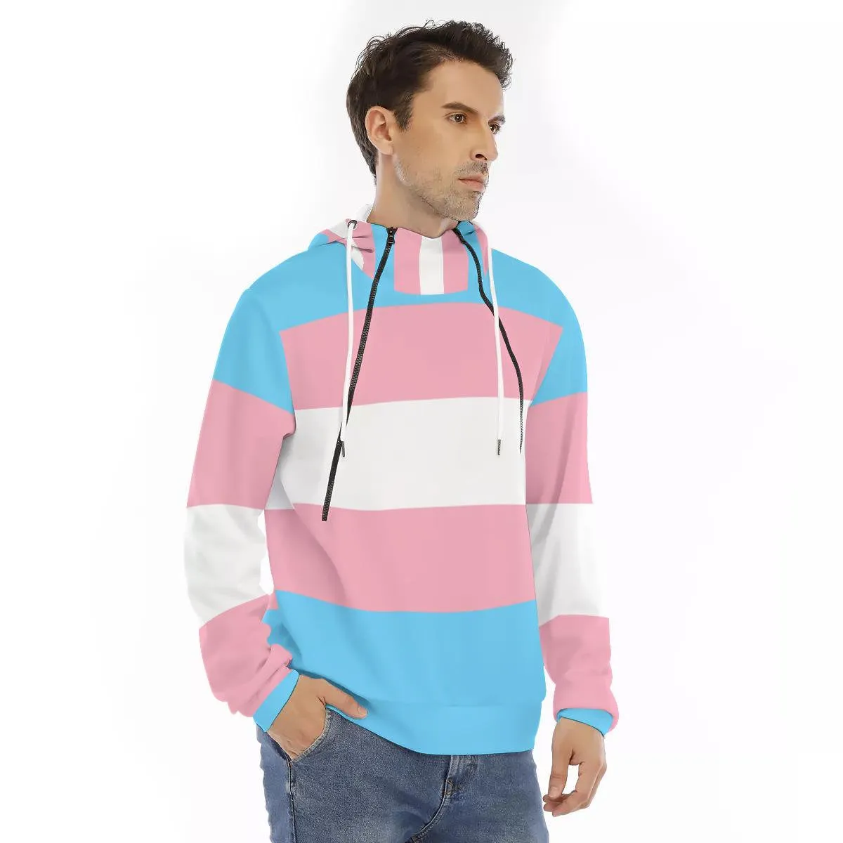 Trans Coloured Trans Pride Double-Zipper Comfy Boyfriend Hoodie