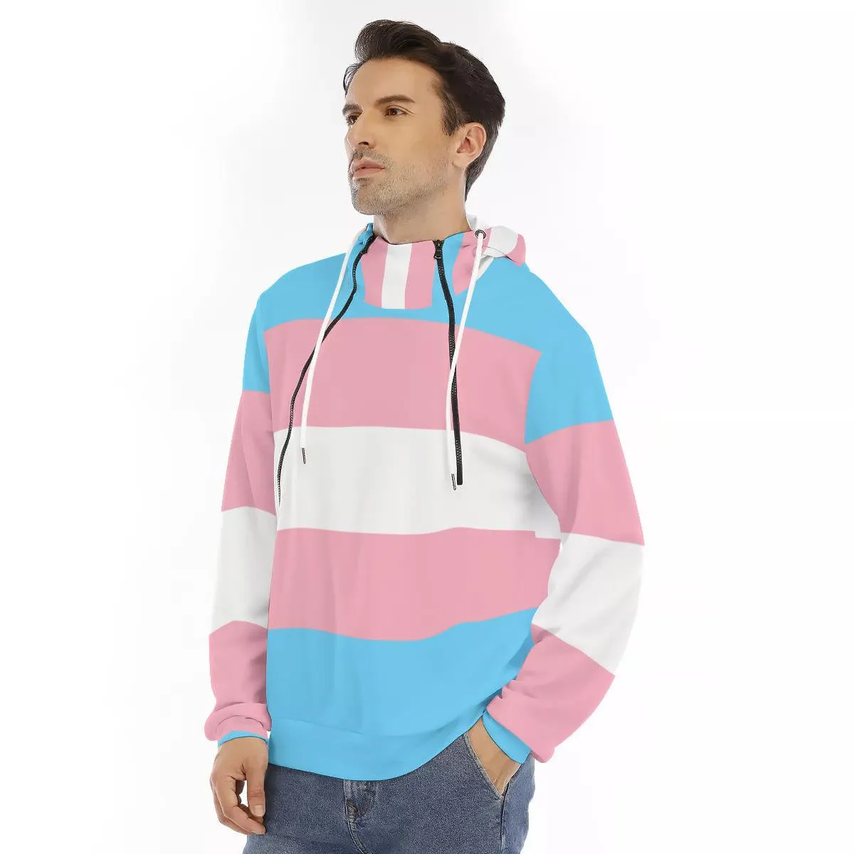 Trans Coloured Trans Pride Double-Zipper Comfy Boyfriend Hoodie