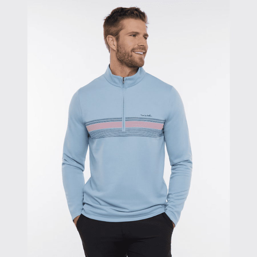 Travis Mathew Upgraded Striped Quarter Zip - Blue