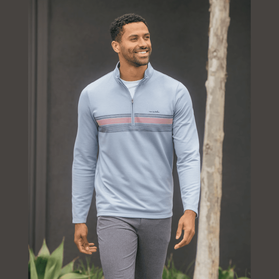 Travis Mathew Upgraded Striped Quarter Zip - Blue