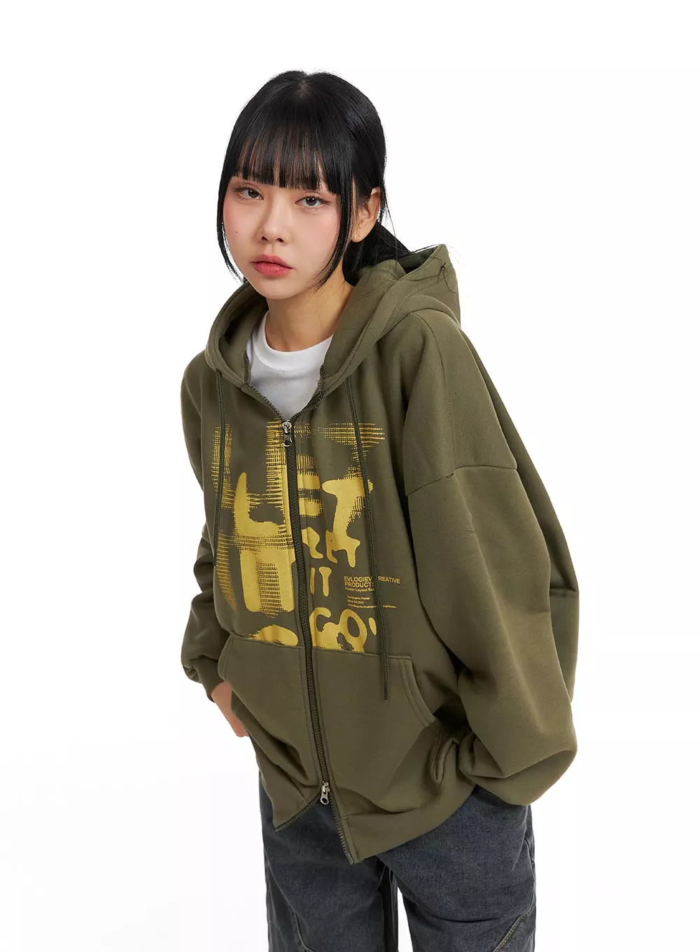 Unisex Cozy Graphic Oversized Zip-Up Hoodie CJ411