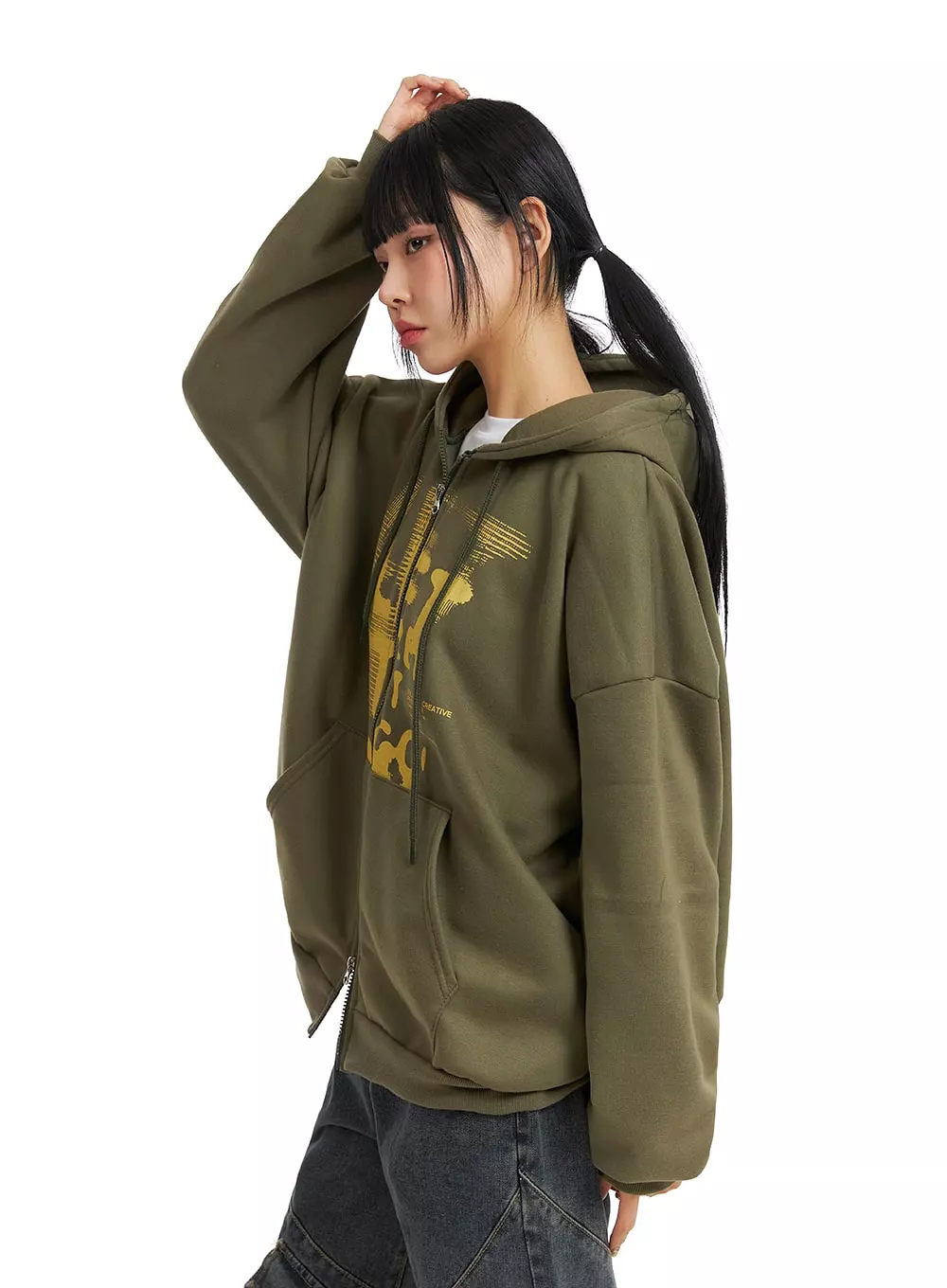 Unisex Cozy Graphic Oversized Zip-Up Hoodie CJ411