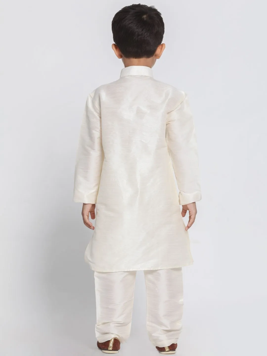 VASTRAMAY Boys' Cream Cotton Silk Blend Kurta and Pyjama Set