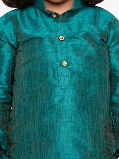 VASTRAMAY Boys' Teal Cotton Silk Kurta and Dhoti Pant Set